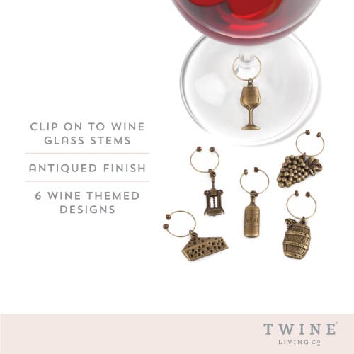 Twine Vineyard Wine Charms Set Of 6 In Bronze