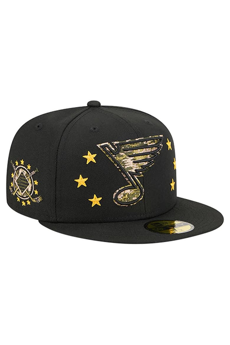 Men's New Era  Black St. Louis Blues Military Appreciation Digital Camo Stars 59FIFTY Fitted Hat, Main, color, Black