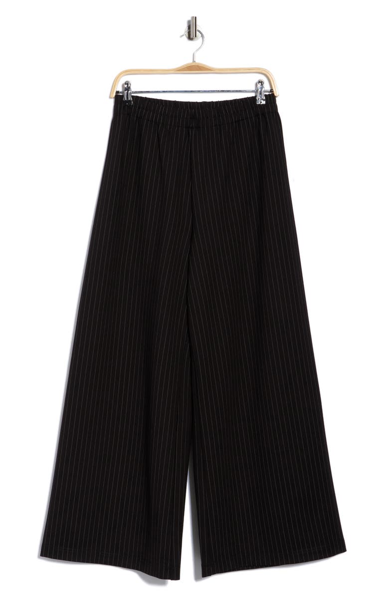 French Connection Pinstripe Ponte Wide Leg Pants, Alternate, color, Black Pinstripe