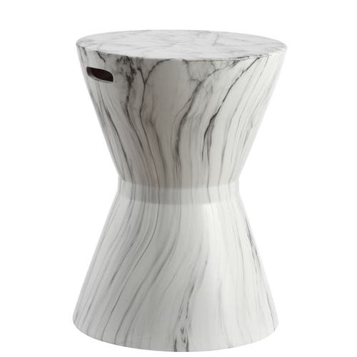 Jonathan Y African Drum 17.3" Marble Finish Ceramic Garden Stool In White Marble Finish