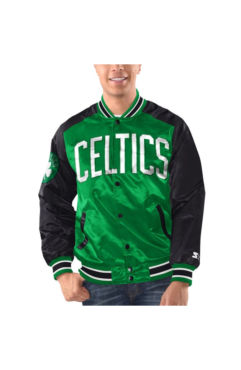 STARTER Men's Starter Kelly Green/Black Boston Celtics Renegade Satin Full-Snap Varsity Jacket, Main, color,