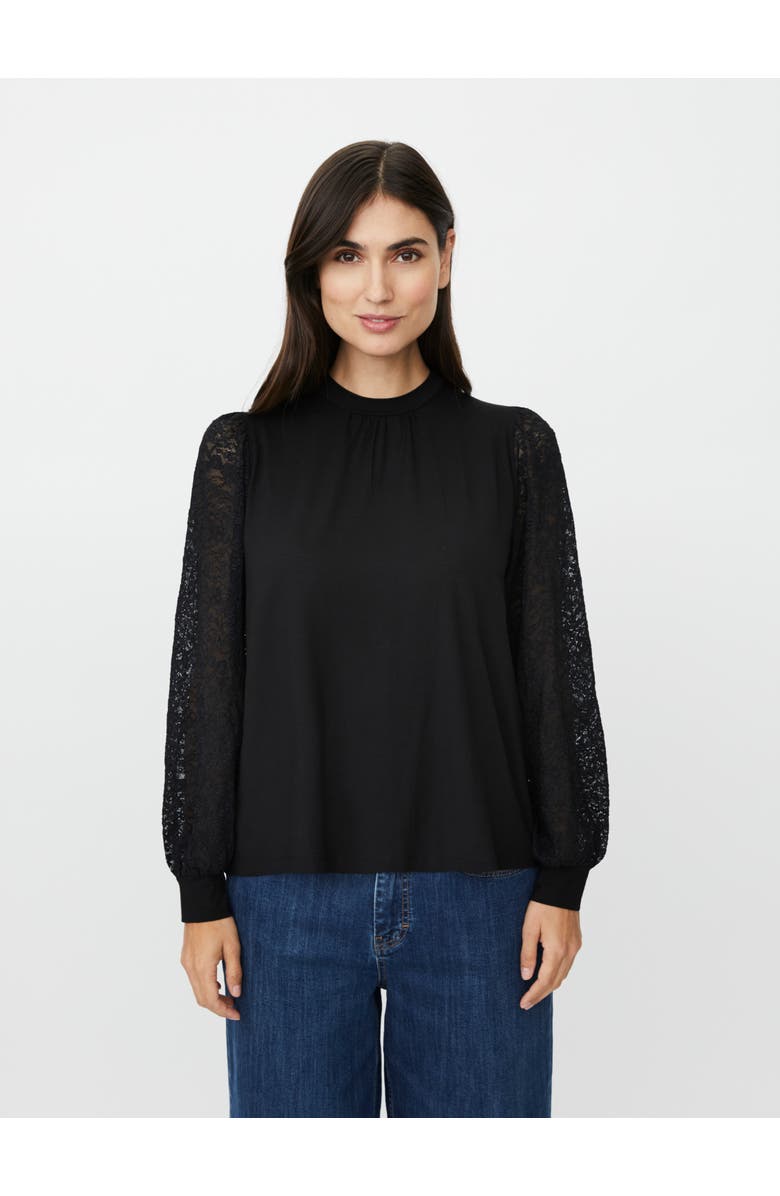 Masai Copenhagen Mabravoria High Neck Lace Sleeve Blouse, Main, color, Black