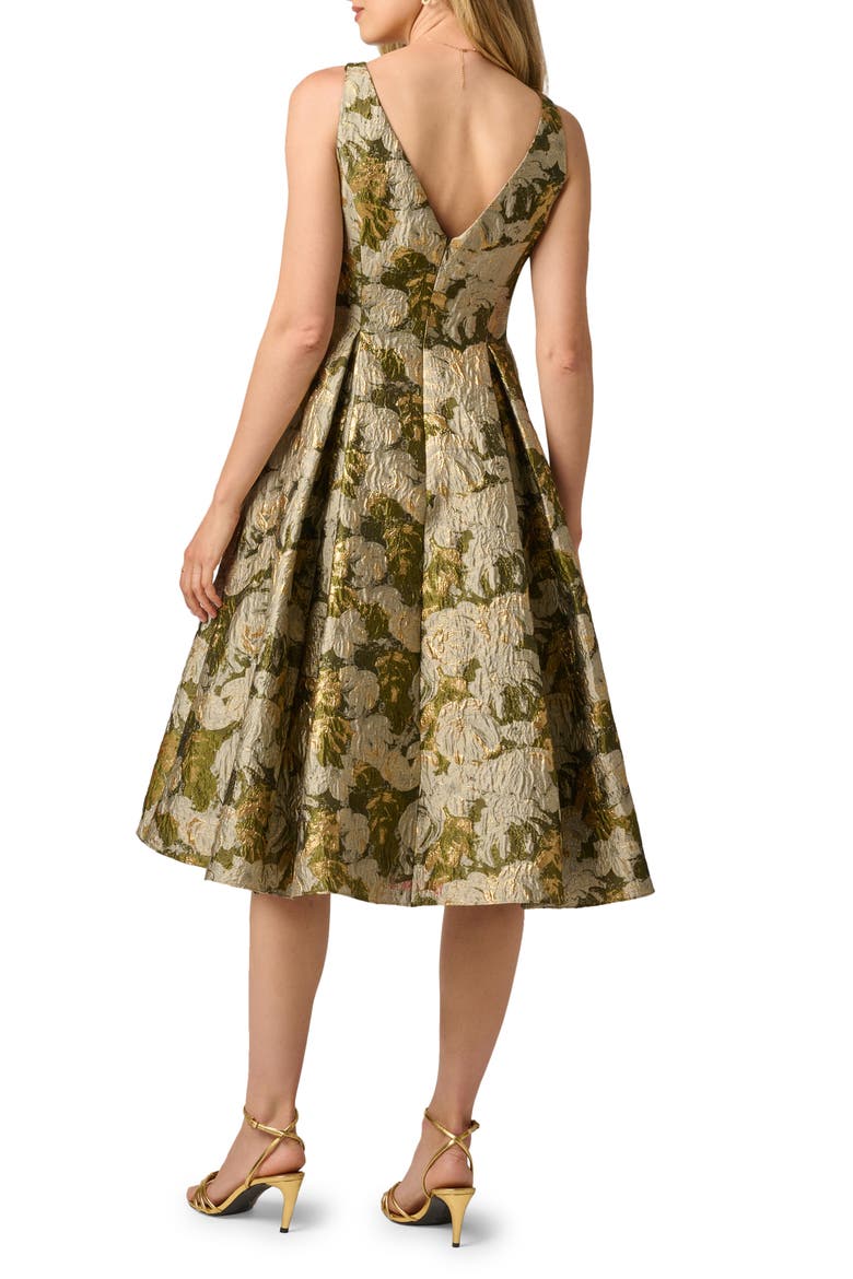 Floral Jacquard Midi Dress, Alternate, color, OLIVE MULTI