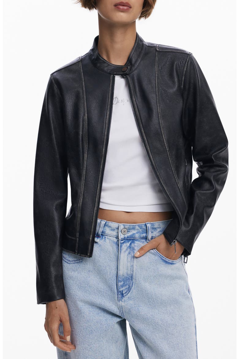 Faux Leather Moto Jacket, Main, color, BLACK