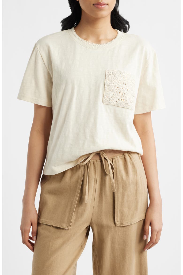 Crochet Pocket T-Shirt, Main, color, PARCHMENT