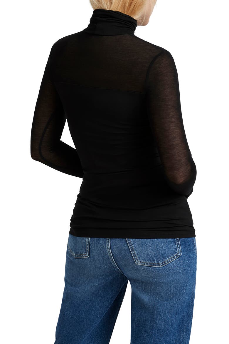 Sheer Panel Turtleneck Top, Alternate, color, BLACK