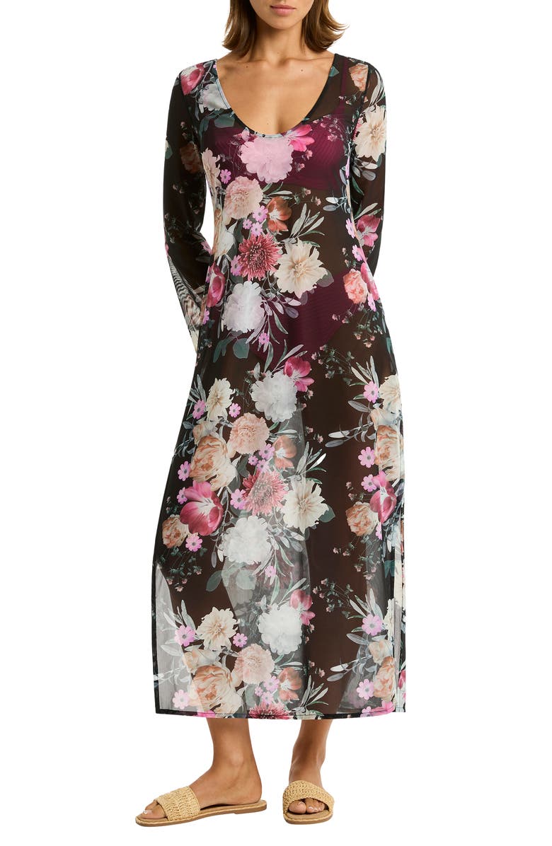 Sea Level Belle Long Sleeve Multifit Mesh Cover-Up Dress, Alternate, color, 