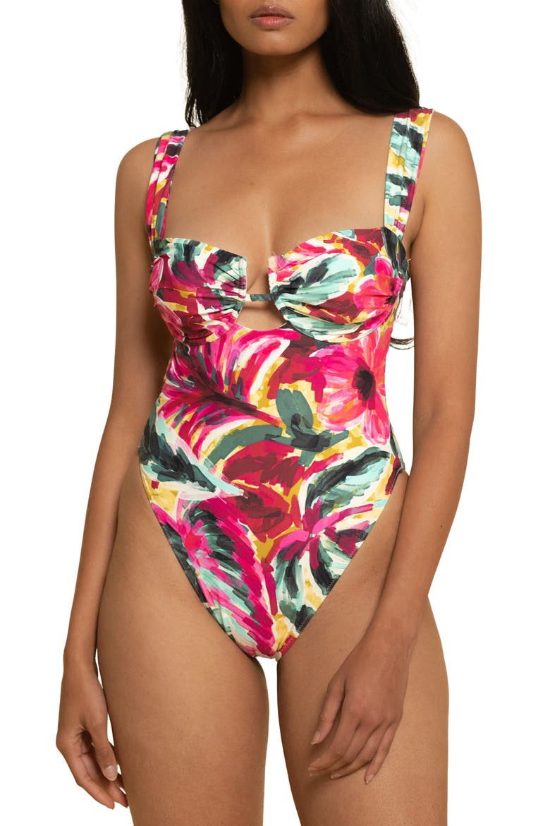 Bella Tie Underwire One-Piece Swimsuit, Main, color, ISLA FLORAL