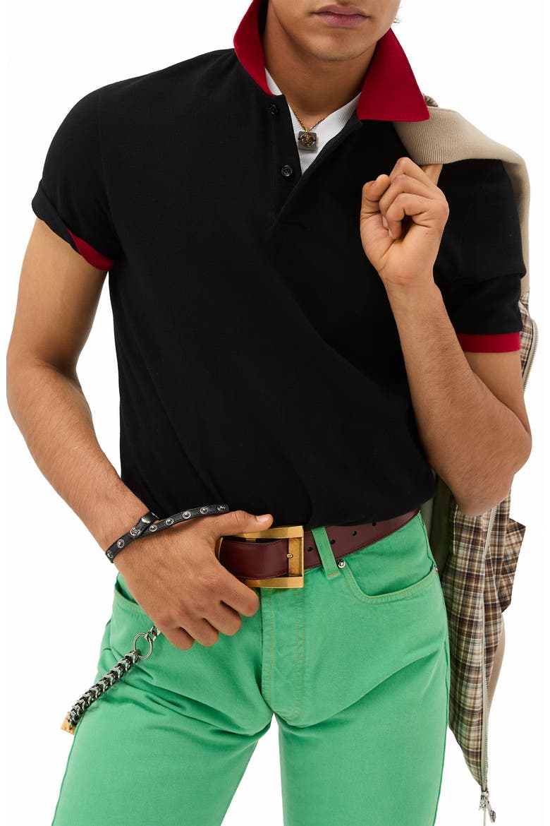 Embroidered Medusa Cotton Piqué Polo, Main, color, BLACK LIPSTICK RED