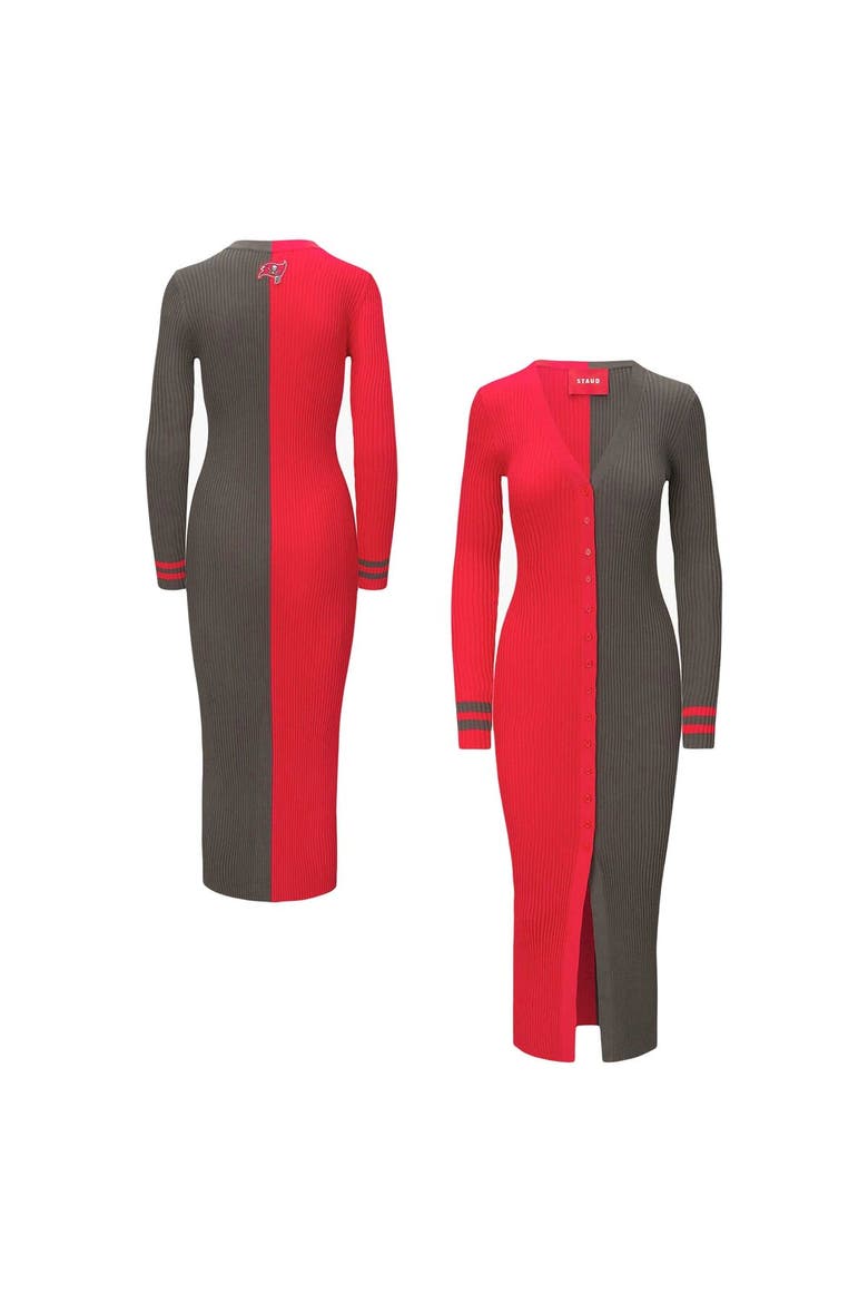 Women's STAUD Red/Pewter Tampa Bay Buccaneers Shoko Knit Button-Up Sweater Dress, Main, color, Red
