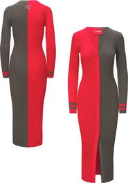 STAUD Women's STAUD Red/Pewter Tampa Bay Buccaneers Shoko Knit Button-Up Sweater Dress
