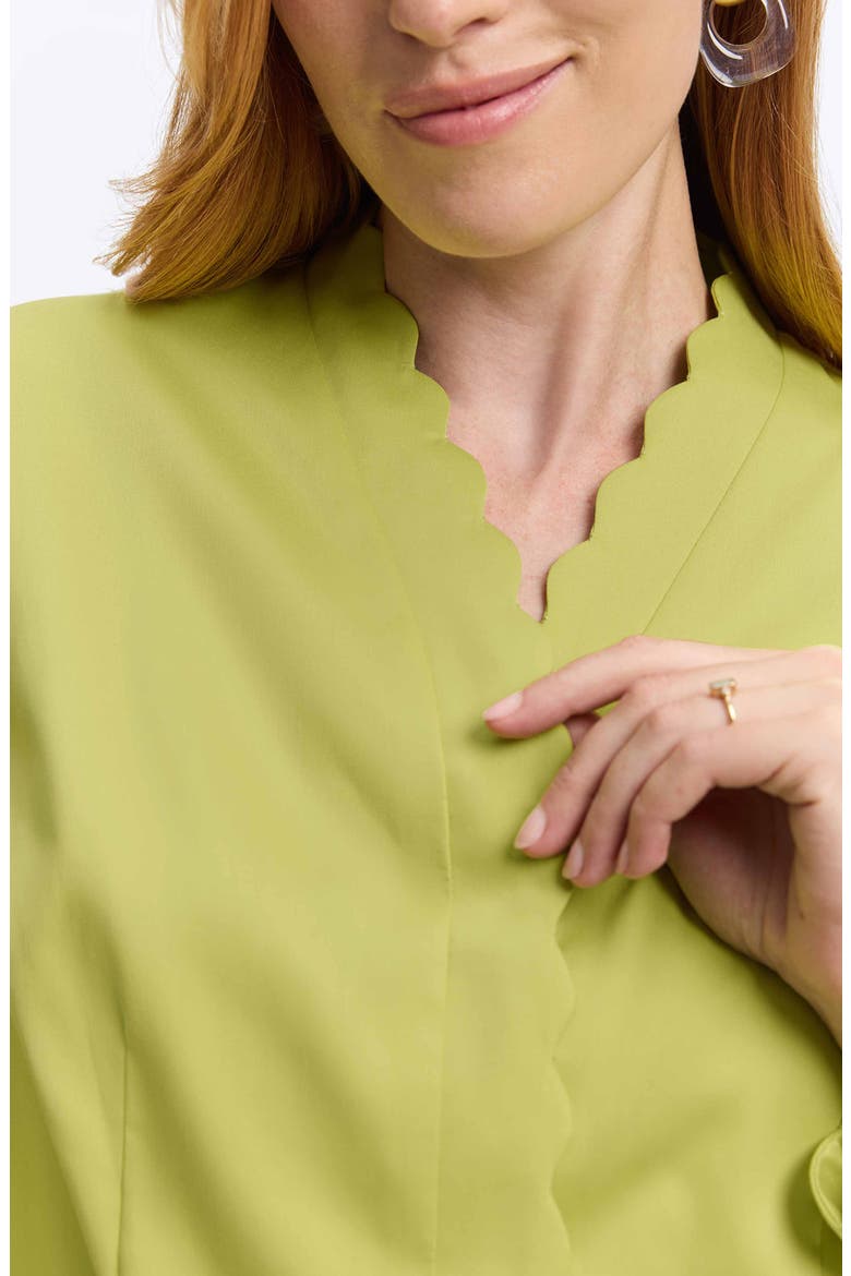 Bridget Scalloped Matte Sateen Button-Up Shirt, Alternate, color, CHARTREUSE