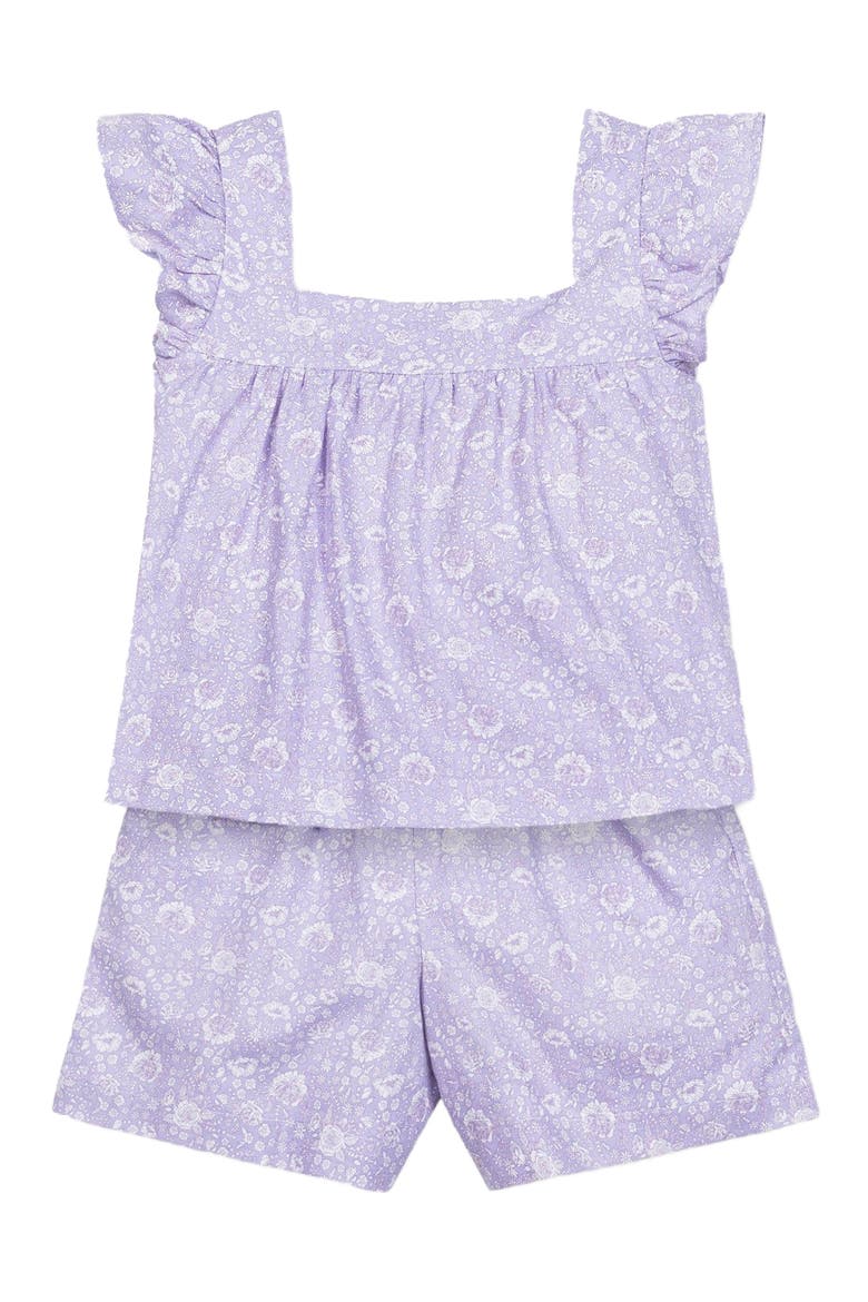 Girls' Flutter Sleeve Faux Top Pull-On Linen Romper, Toddler, Alternate, color, Lavender Fields Floral