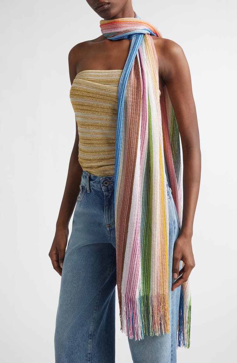 Missoni Stripe Fringe Scarf, Main, color, 0001 White Multi