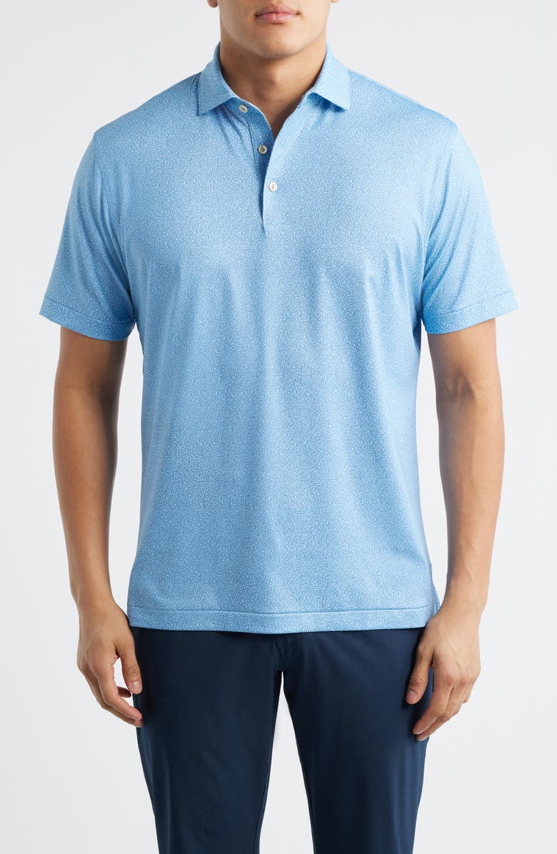 Peter Millar Magnolia Botanic Print Performance Jersey Polo, Main, color, Cottage Blue