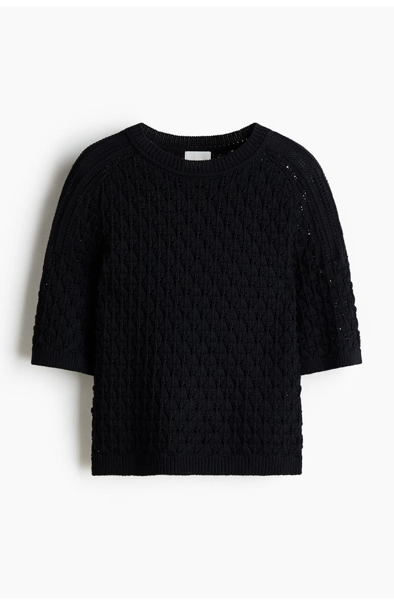 H&M Pointelle-knit T-shirt, Main, color, Black