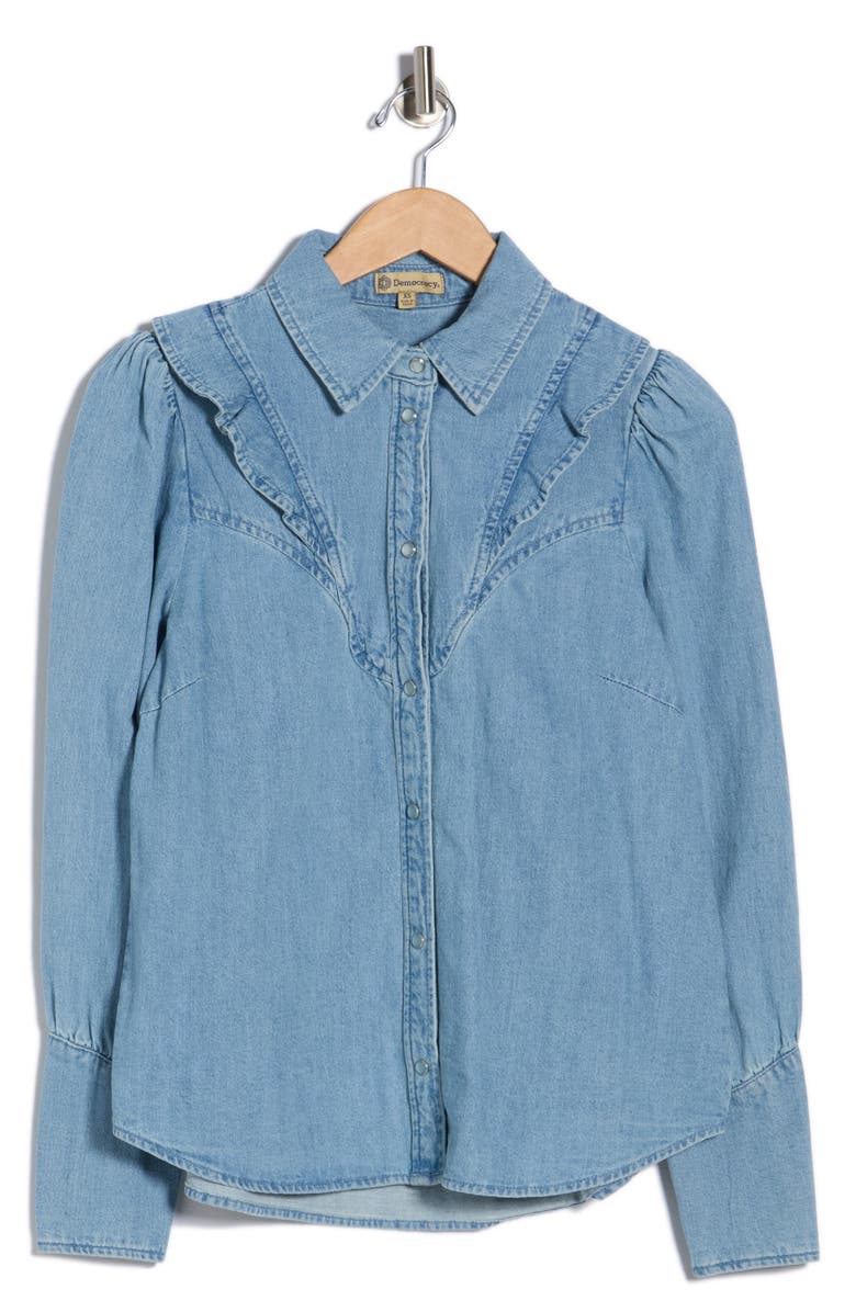 Democracy Ruffle Chambray Shirt, Alternate, color, Light Blue