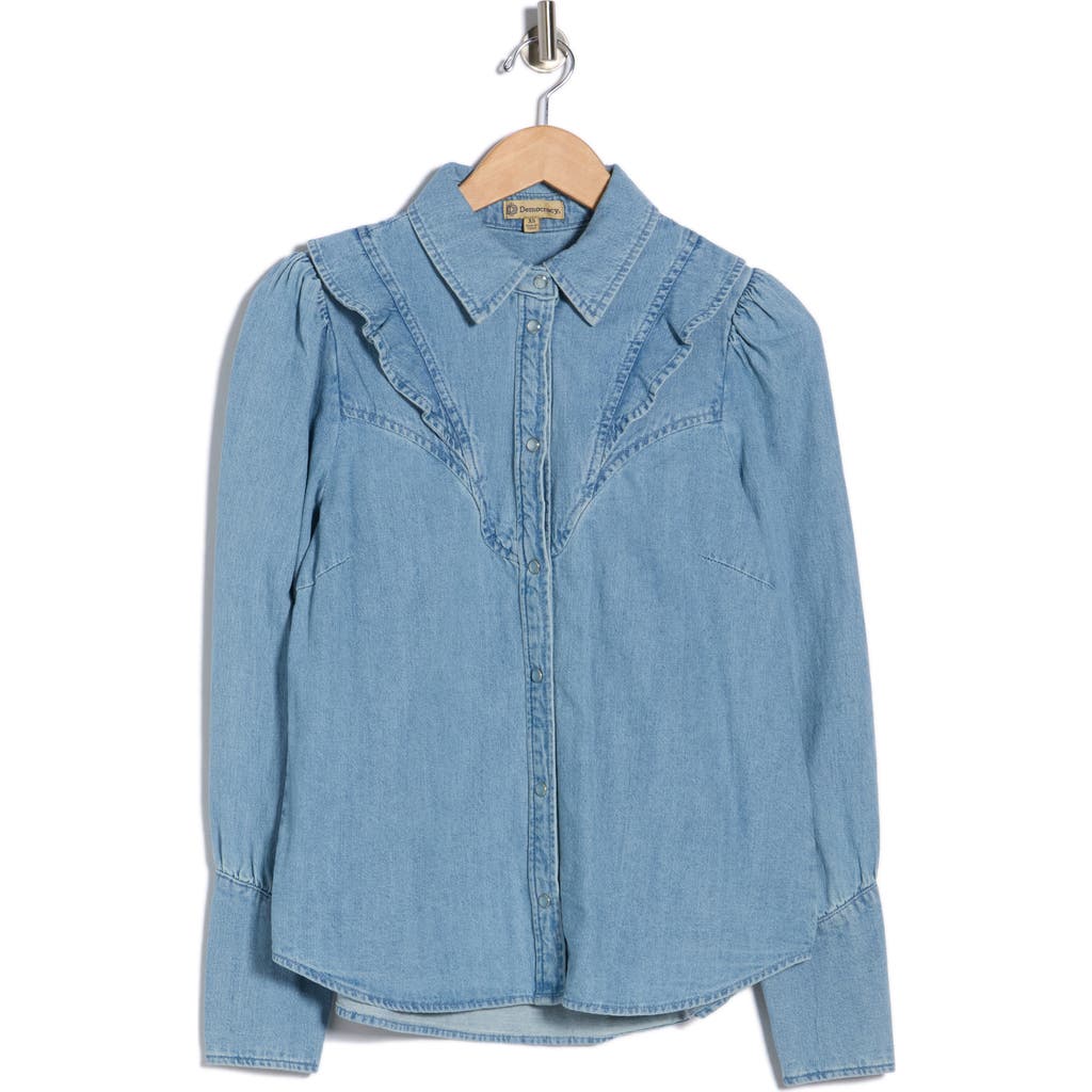 Democracy Ruffle Chambray Shirt In Blue