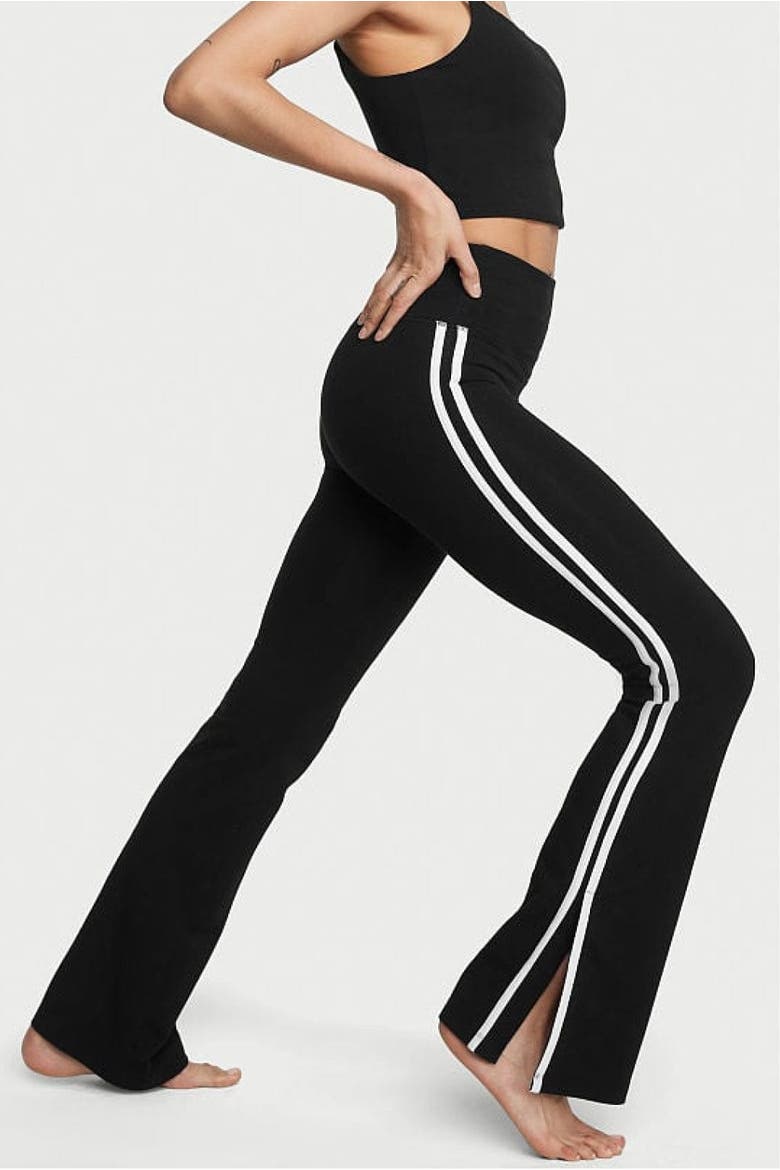 Ella Organic Cotton High-Rise Flare Stripe Leggings, Alternate, color, Black