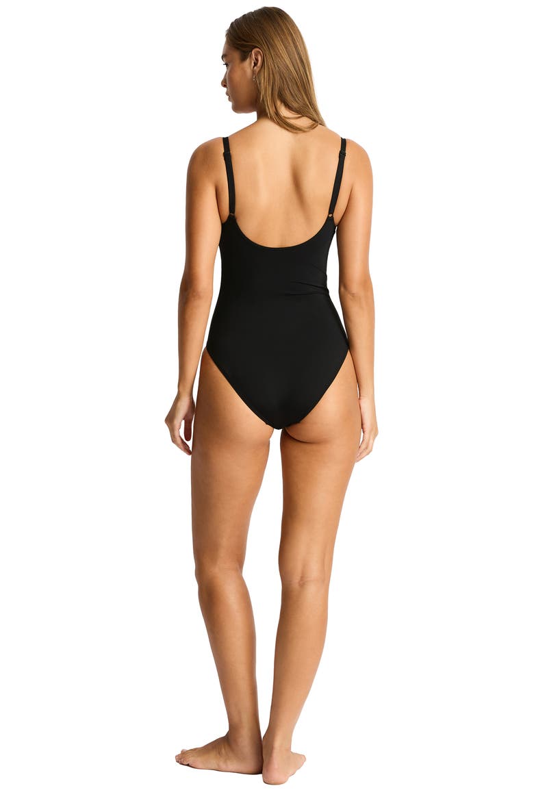 Cross Front One-Piece Swimsuit, Alternate, color, BLACK