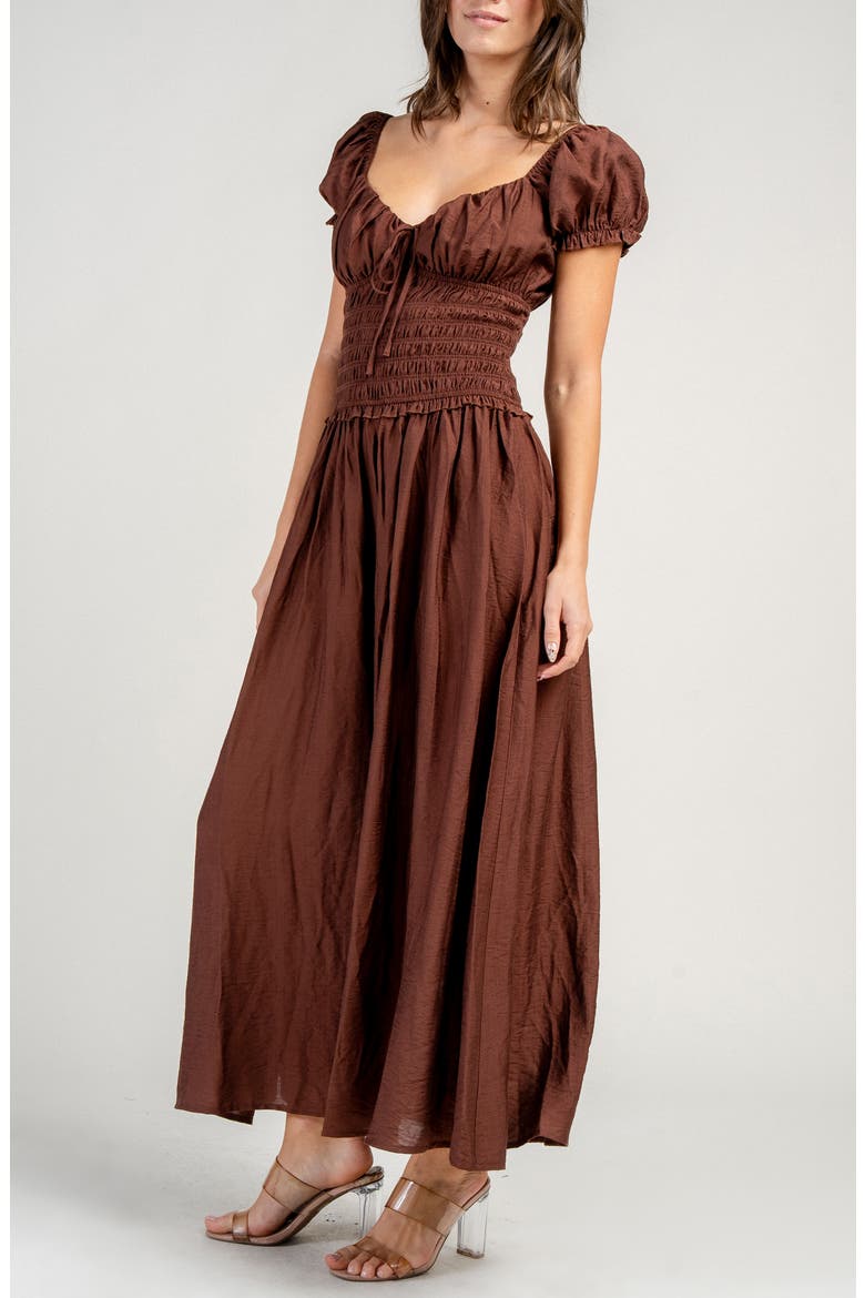 Smocked Drop Waist Maxi Dress, Alternate, color, CHOCOLATE