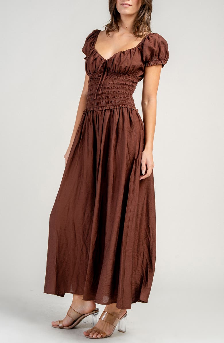 Beivy Smocked Drop Waist Maxi Dress, Alternate, color, Chocolate