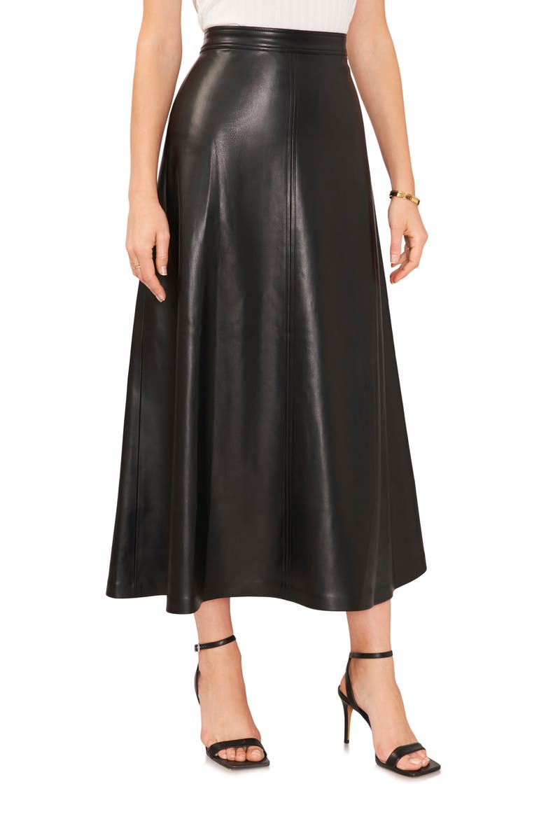 Faux Leather A-Line Skirt, Main, color, RICH BLACK