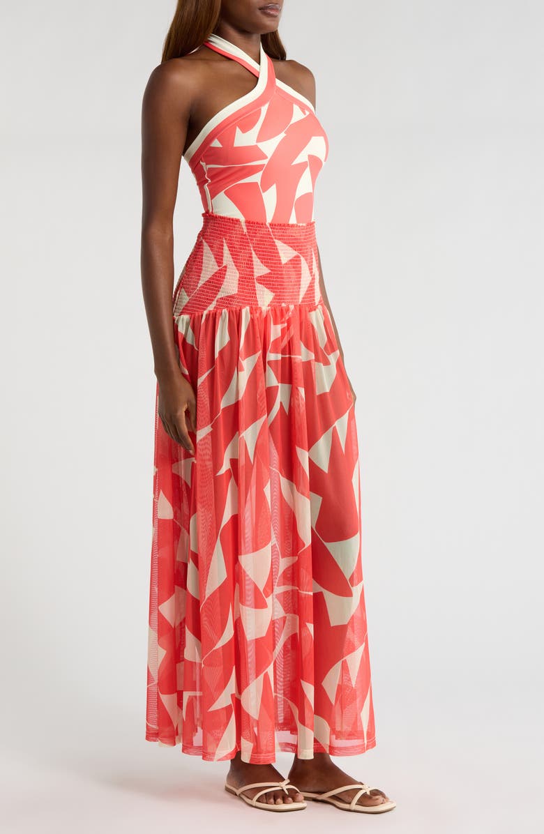 Hutch Smocked Cover-Up Maxi Skirt, Alternate, color, Ivory/Coral Geo