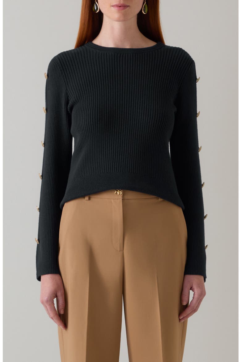 Mirren Button Sleeve Organic Cotton Sweater, Main, color, NAVY