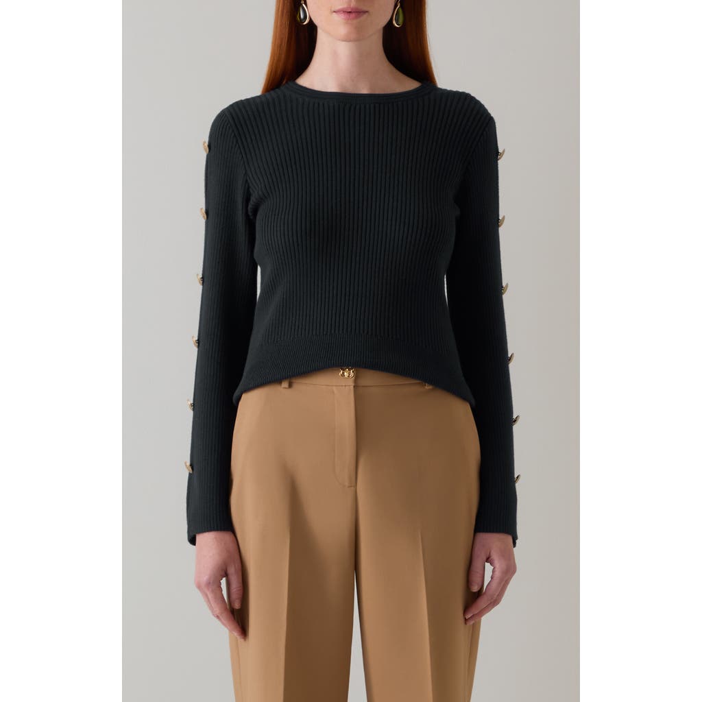 Lk Bennett Mirren Button Sleeve Organic Cotton Sweater In Blue