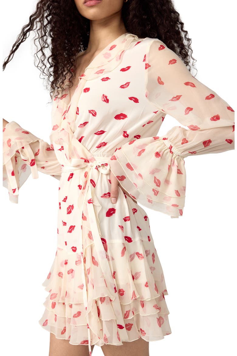 Marianne Lip Print Ruffle Trim Minidress, Alternate, color, BISOUS BISOUS CLOUD IVORY