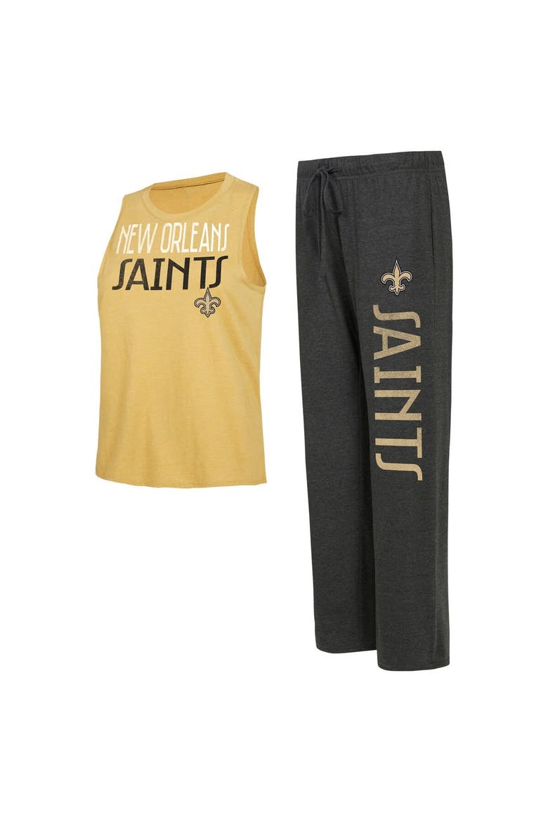 Women's Concepts Sport Black/Gold New Orleans Saints Muscle Tank Top & Pants Lounge Set, Main, color, Black