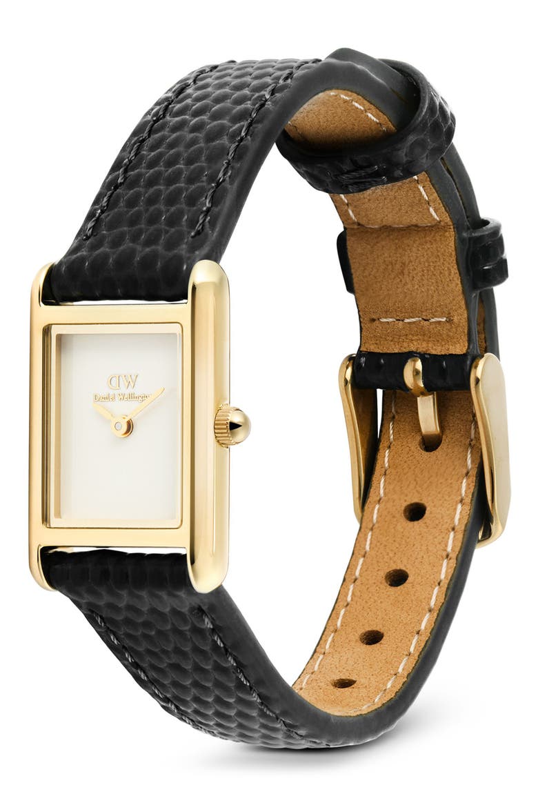 Bound Mini Tank Leather Strap Watch, 17mm x 26mm, Alternate, color, GOLD-TONE/ BLACK