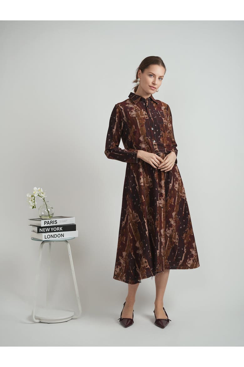 Linen Invisible Zipper Dress & Button Front Cropped Blouse 2-Piece Set, Alternate, color, Charcoal