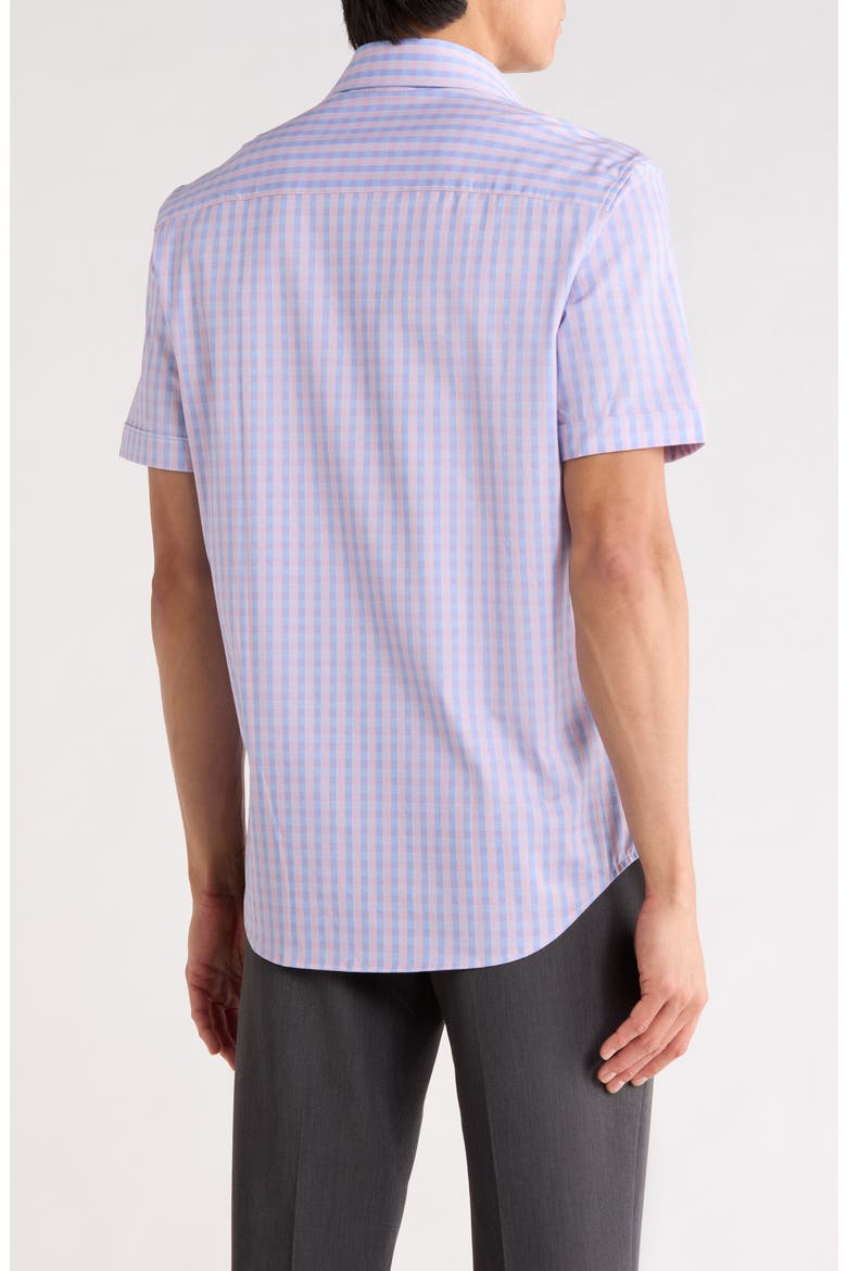 Plaid Stretch Cotton Short Sleeve Button-Up Shirt, Alternate, color, DUSTY PINK