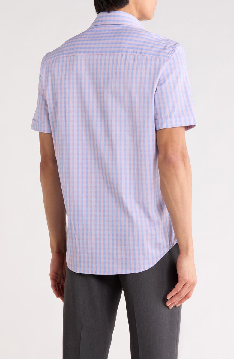 Bugatchi Plaid Stretch Cotton Short Sleeve Button-Up Shirt, Alternate, color, Dusty Pink