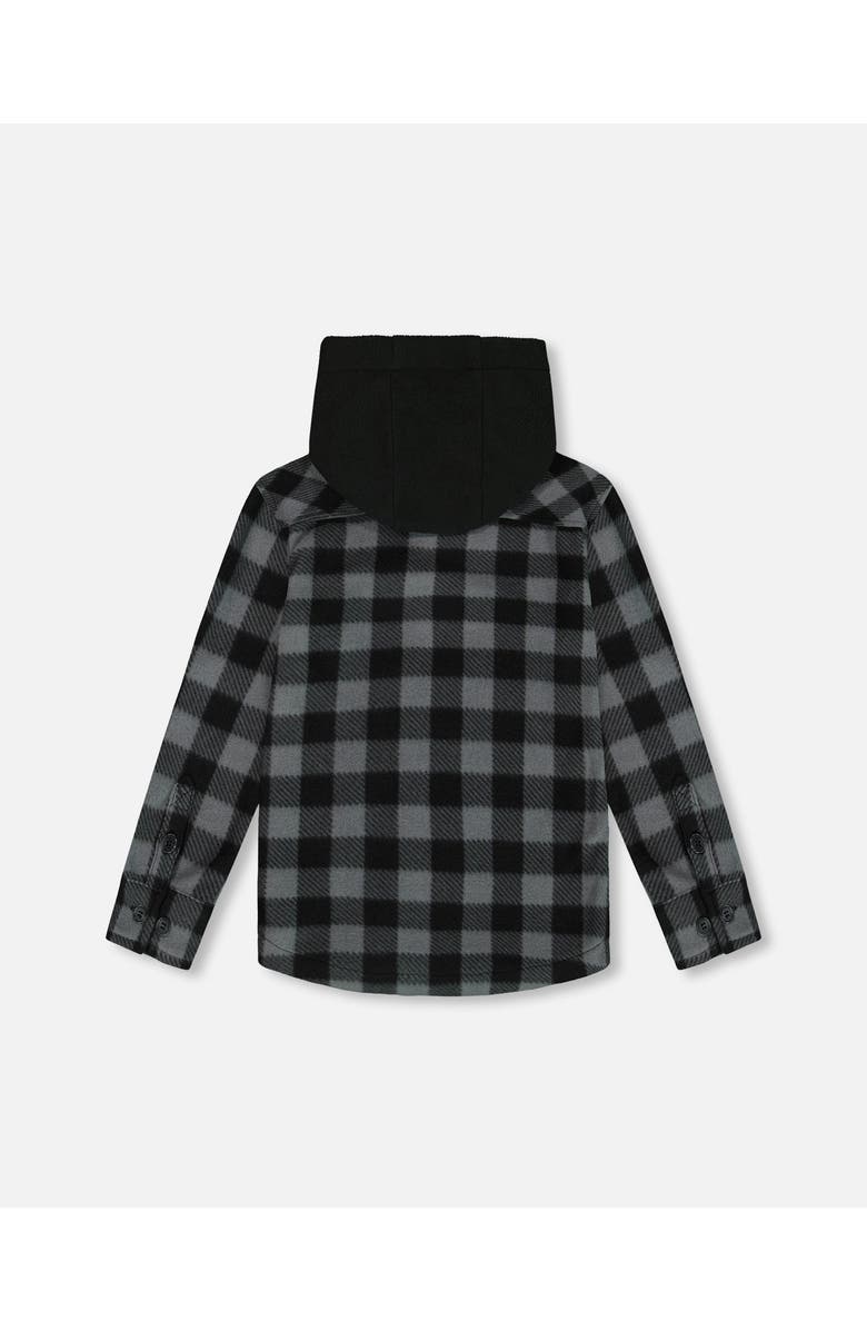 Deux par Deux Boy's Polar Fleece Shirt With Hood Black Plaid, Alternate, color, 
