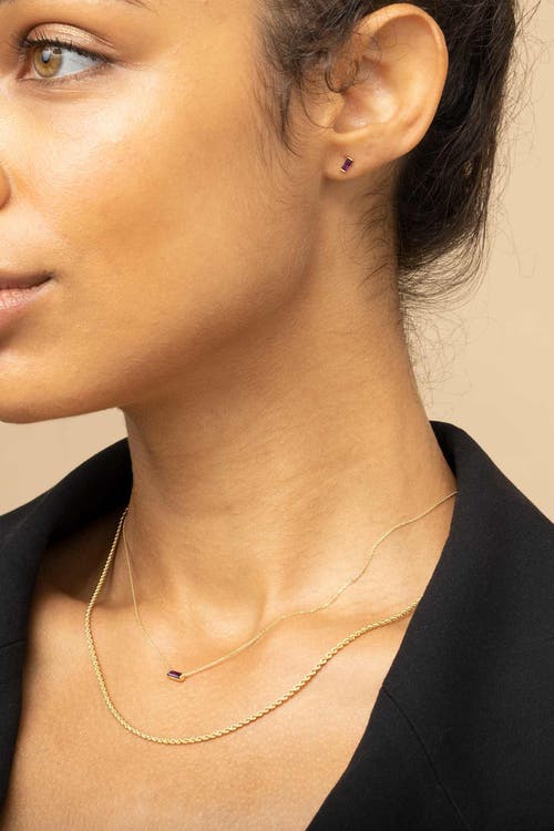 Oradina 14k Gold Fresco Baguette Micro Single Stud In Yellow Gold - Purple Zirconia