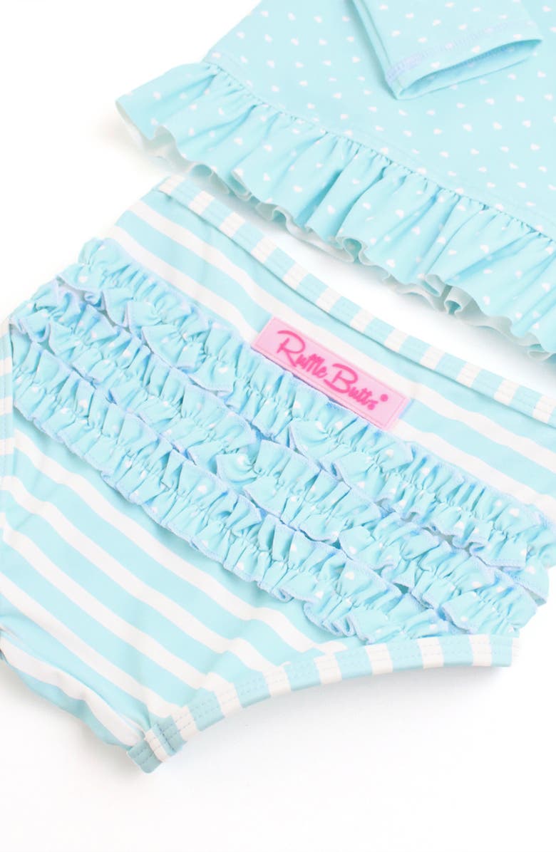 RuffleButts Kids' Tropical Heart Dot Long Sleeve Two-Piece Rashguard Swimsuit, Alternate, color,