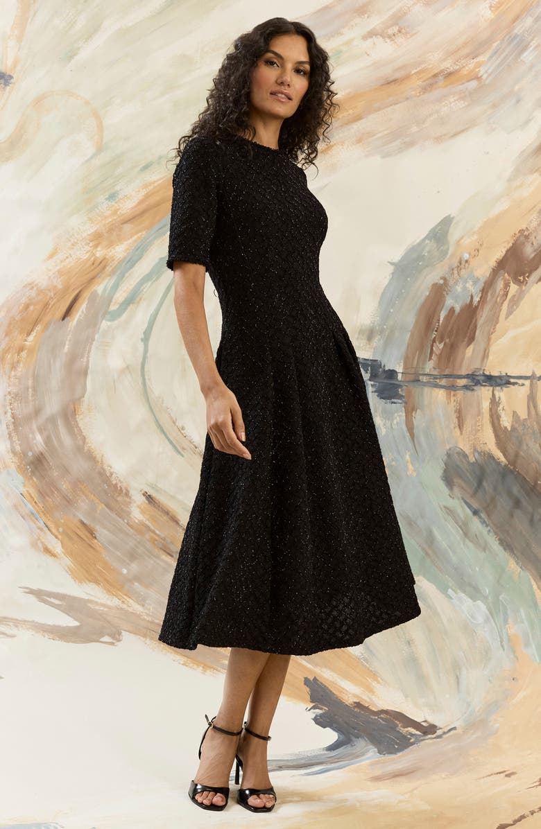 Maggy London Metallic Fit & Flare Midi Dress, Alternate, color, Black