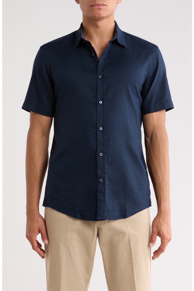 Roan Ken Short Sleeve Button-Up Shirt, Main, color, DARK BLUE