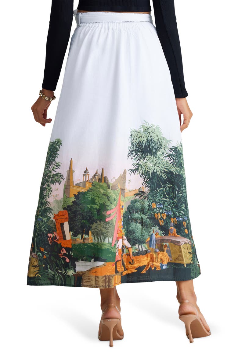 Misha Tie Waist Linen & Cotton Midi Skirt, Alternate, color, WHITE