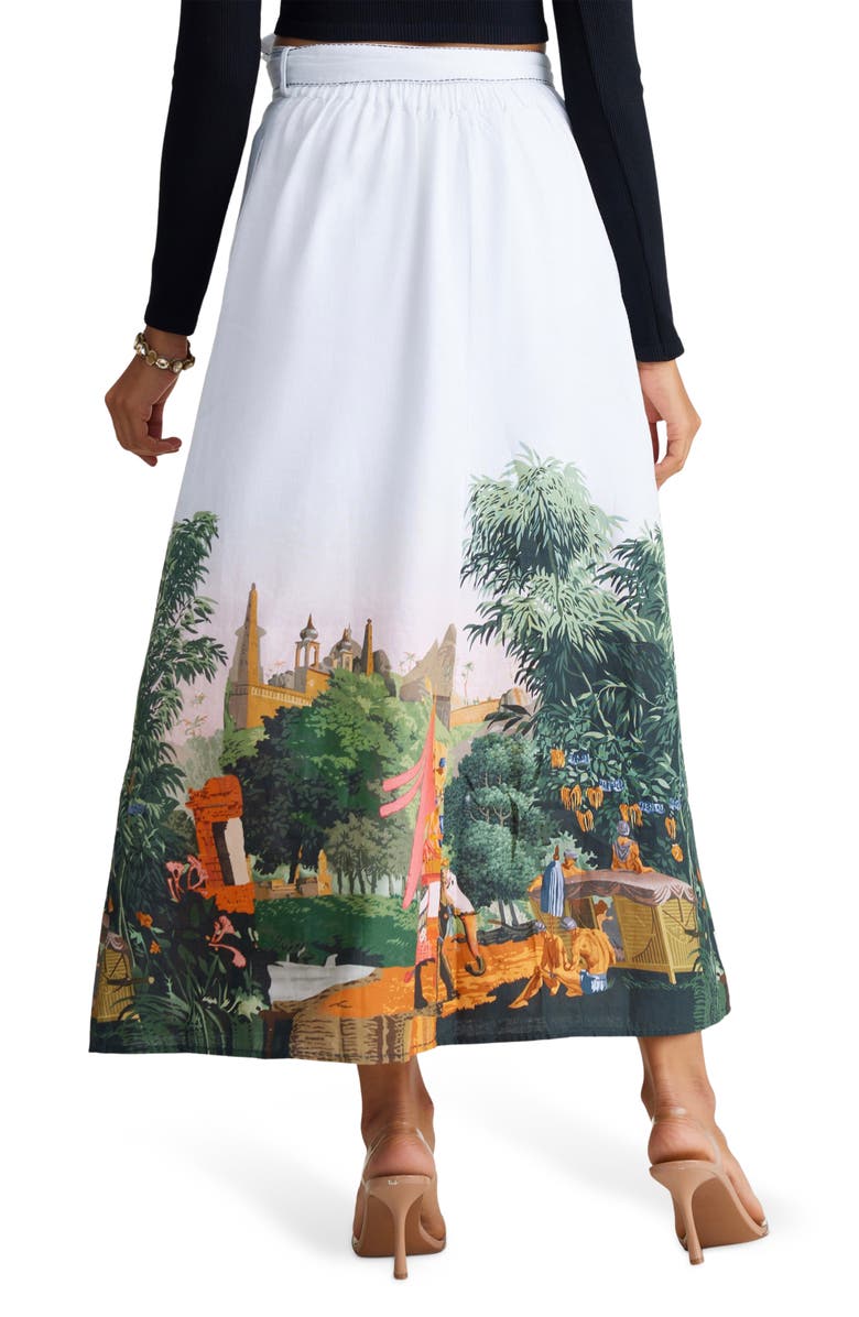 holiCHIC Misha Tie Waist Linen & Cotton Midi Skirt, Alternate, color, White