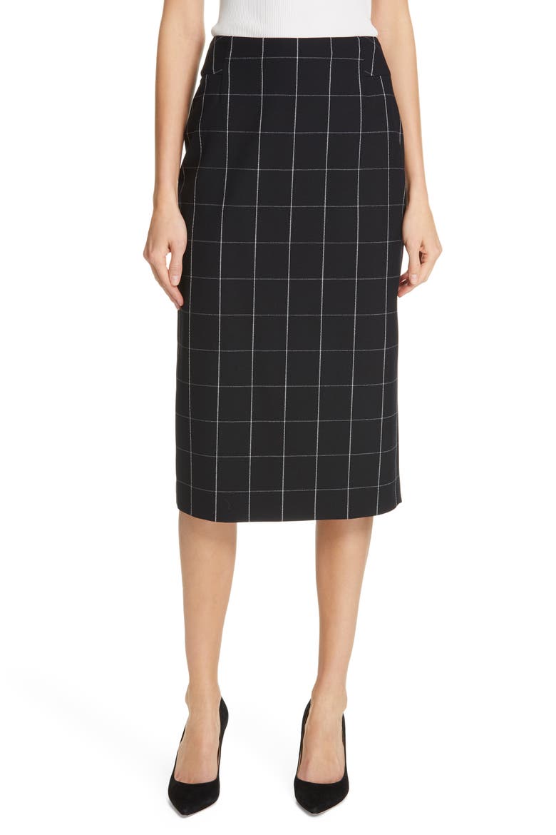 Vedani Windowpane Pencil Skirt, Main, color, BLACK FANTASY