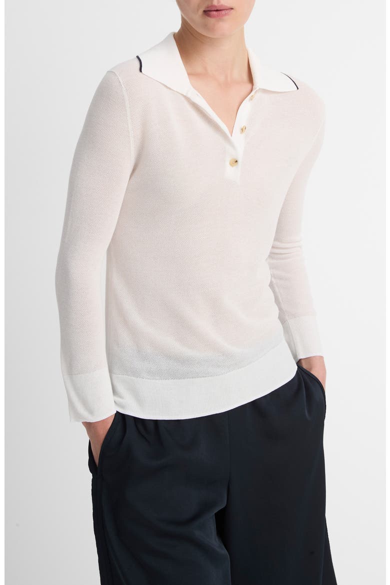 Long Sleeve Cotton Polo Sweater, Alternate, color, OFF WHITE/COASTAL