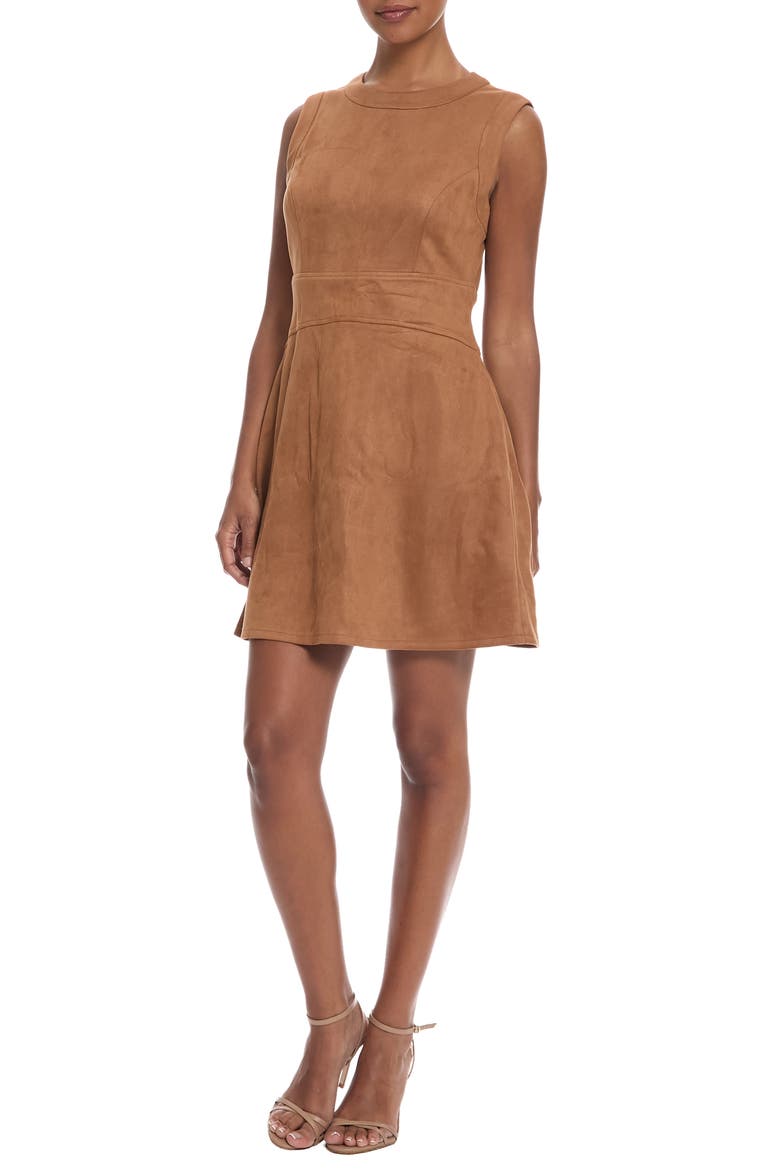 Faux Suede Sheath Dress, Alternate, color, BROWN