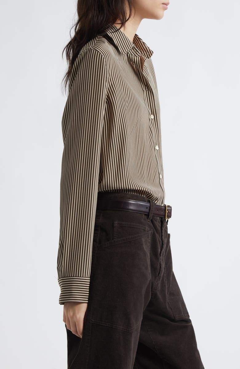 Nili Lotan Gaia Slim Fit Silk Shirt, Alternate, color, Chocolate Stripes