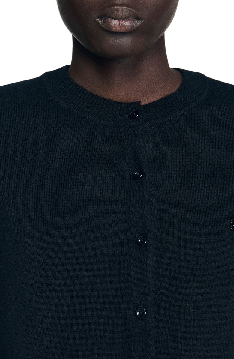 SANDRO Ruffled cardigan, Alternate, color, Black