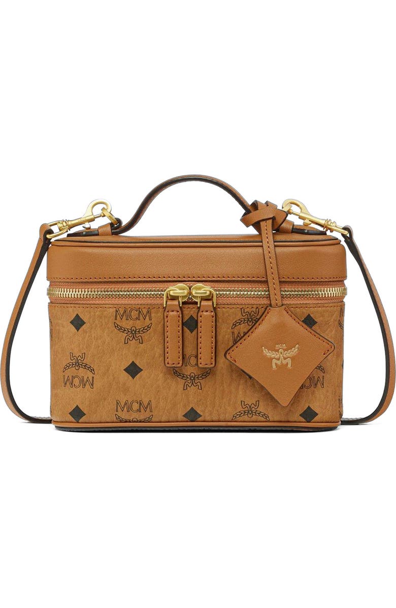 MCM Aren Vanity Case in Visetos Leather Mix, Alternate, color, Cognac