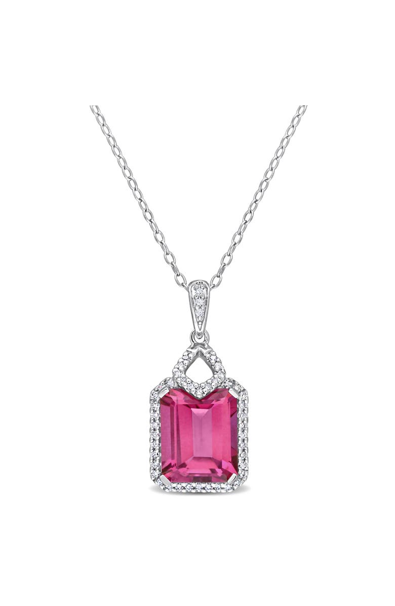 Julianna B. Pink Topaz & Diamond Halo Necklace, Main, color,